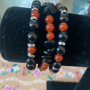 Black and Red Beaded Bracelet Set